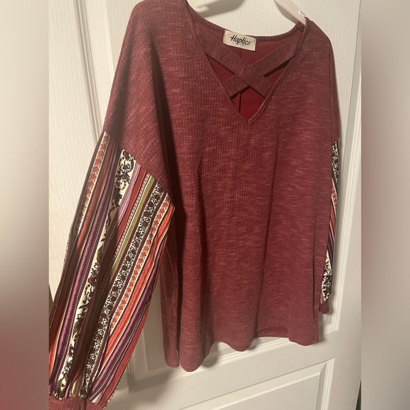 NEW Burgundy Thermal Criss Cross Neck Top, Boutique Fashion, New, S & M - Picture 5 of 8